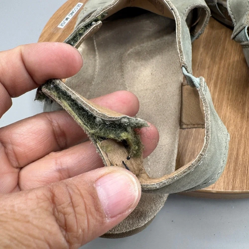 Earth Origins Birdine Sandals 8.5 Wide Sage Green Leather Boho Comfort Slingback